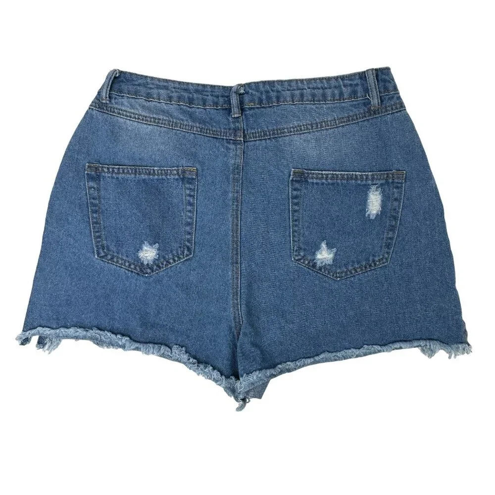 Entro Cutoff Jean Shorts Size Large High Rise Distressed Denim 100% Cotton